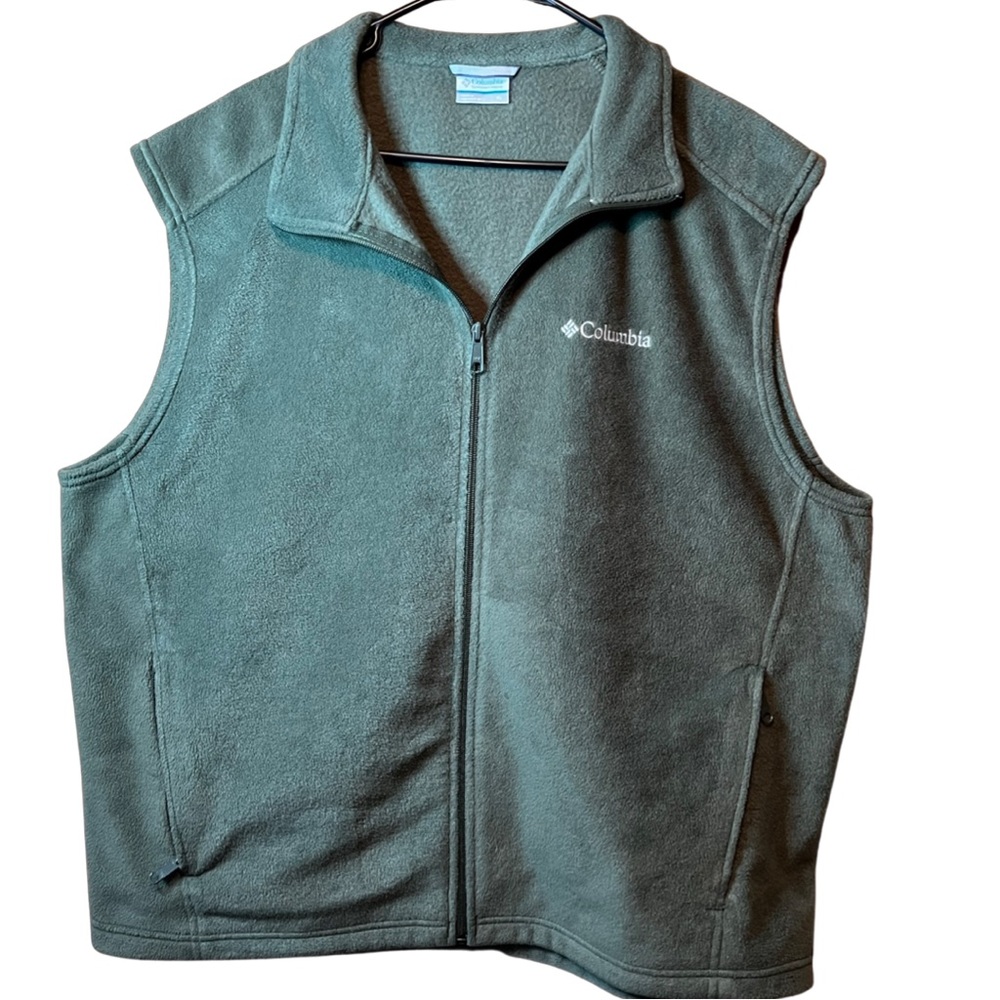 Columbia Fleece Vest Sweater Mens XL Extra Large Olive Green Full Zip Outdoors